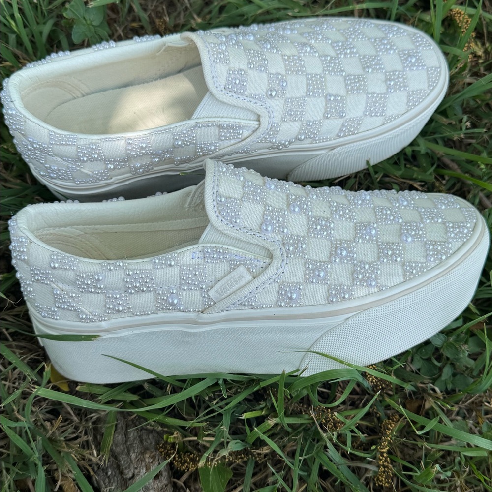 Vans White Platform Slip-On Shoes
